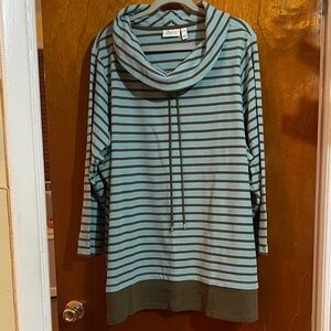Denim & Co Active Striped Waffle Knit Tunic Top